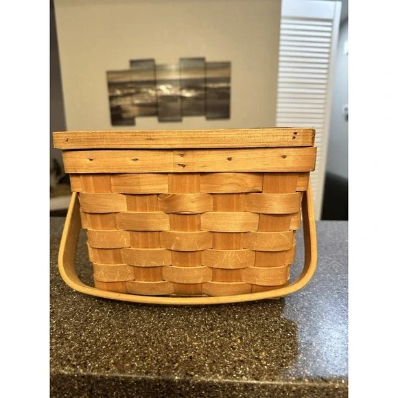 Vintage 1970s Splint Wood Picnic Basket - Picture 7 of 9